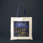 Vincent Van Gogh Starry Night Over The Rhone Tote Bag<br><div class="desc">Vincent Van Gogh Starry Night Over the Rhone Starry Night Over the Rhone (September 1888) is one of Vincent van Gogh's paintings of Arles at night time in Arles. It was painted at a spot on the bank of the Rhone River that was only a one or two-minute walk from...</div>