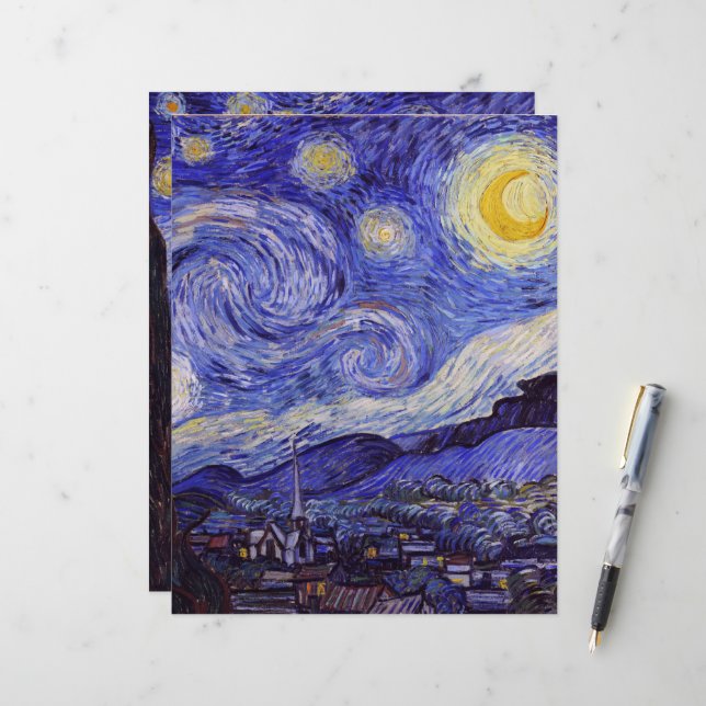 Vincent Van Gogh Starry Night Scrapbook Paper (Front/Back In Situ)