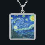 vincent van gogh starry night sterling silver necklace<br><div class="desc">Van Gogh's famous painting,  "The Starry Night." Painted during his stay at the Saint Remy asylum in the 1880's,  van Gogh depicted the rolling hills and cypress trees he saw from his window.  Digitally enhanced by PixDezines.  Copyright © 2008-2016 PixDezines.com™ and PixDezines™ on zazzle.com. All rights reserved.</div>