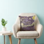 Vincent van Gogh - Starry Night Throw Pillow<br><div class="desc">Starry Night (1889) by Vincent van Gogh is a vintage post impressionism fine art landscape nature painting. A view of a city in a valley at night with the clouds swirling, the stars shining and a beautiful golden yellow crescent moon. It was painted during the day from memory and is...</div>