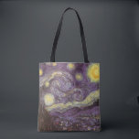 Vincent van Gogh - Starry Night Tote Bag<br><div class="desc">Starry Night (1889) by Vincent van Gogh is a vintage post impressionism fine art landscape nature painting. A view of a city in a valley at night with the clouds swirling, the stars shining and a beautiful golden yellow crescent moon. It was painted during the day from memory and is...</div>