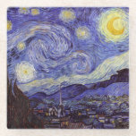 Vincent Van Gogh Starry Night Vintage Fine Art Glass Coaster<br><div class="desc">Vincent van Gogh Starry Night Fine Art Painting Starry Night is a painting by Dutch post-impressionist artist Vincent van Gogh. The blue night sky is filled with swirling clouds, stars, and a bright crescent moon. The Starry Night is the only nocturne in the series of views from his bedroom window....</div>