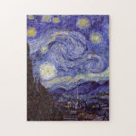 Vincent Van Gogh Starry Night Vintage Fine Art Jigsaw Puzzle<br><div class="desc">Vincent van Gogh Starry Night Fine Art Painting Starry Night is a painting by Dutch post-impressionist artist Vincent van Gogh. The blue night sky is filled with swirling clouds, stars, and a bright crescent moon. The Starry Night is the only nocturne in the series of views from his bedroom window....</div>