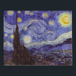 Vincent Van Gogh Starry Night Vintage Fine Art Jigsaw Puzzle<br><div class="desc">Vincent van Gogh Starry Night Fine Art Painting Starry Night is a painting by Dutch post-impressionist artist Vincent van Gogh. The blue night sky is filled with swirling clouds, stars, and a bright crescent moon. The Starry Night is the only nocturne in the series of views from his bedroom window....</div>