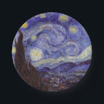 Vincent Van Gogh Starry Night Vintage Fine Art Paper Plate<br><div class="desc">Vincent van Gogh Starry Night Fine Art Painting Starry Night is a painting by Dutch post-impressionist artist Vincent van Gogh. The blue night sky is filled with swirling clouds, stars, and a bright crescent moon. The Starry Night is the only nocturne in the series of views from his bedroom window....</div>