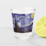 Vincent Van Gogh Starry Night Vintage Fine Art Shot Glass<br><div class="desc">Vincent van Gogh Starry Night Fine Art Painting Starry Night is a painting by Dutch post-impressionist artist Vincent van Gogh. The blue night sky is filled with swirling clouds, stars, and a bright crescent moon. The Starry Night is the only nocturne in the series of views from his bedroom window....</div>
