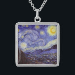 Vincent Van Gogh Starry Night Vintage Fine Art Sterling Silver Necklace<br><div class="desc">Vincent van Gogh Starry Night Fine Art Painting Starry Night is a painting by Dutch post-impressionist artist Vincent van Gogh. The blue night sky is filled with swirling clouds, stars, and a bright crescent moon. The Starry Night is the only nocturne in the series of views from his bedroom window....</div>