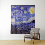 Vincent Van Gogh Starry Night Vintage Fine Art Tapestry<br><div class="desc">Vincent van Gogh Starry Night Fine Art Painting Starry Night is a painting by Dutch post-impressionist artist Vincent van Gogh. The blue night sky is filled with swirling clouds, stars, and a bright crescent moon. The Starry Night is the only nocturne in the series of views from his bedroom window....</div>