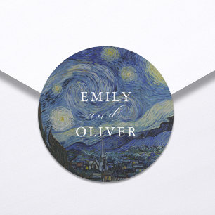 Vincent Van Gogh Starry Night Wedding Classic Round Sticker