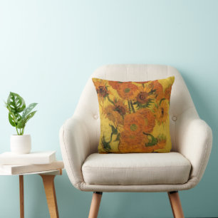 Vincent van Gogh Still Life Vase w 15 Sunflowers Throw Pillow