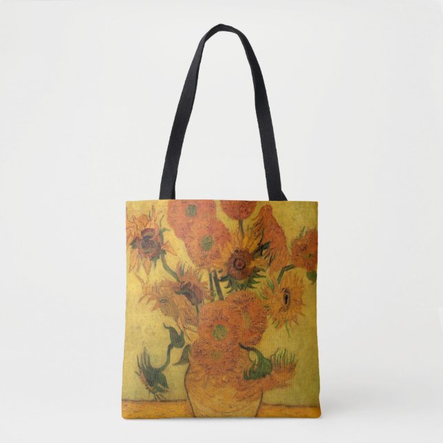 Vincent van Gogh Still Life Vase w 15 Sunflowers Tote Bag (Front)