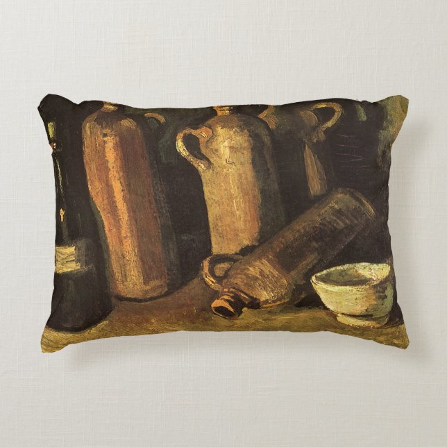 Vincent van Gogh - Still Life with 4 Stone Bottles Accent Pillow (Front)