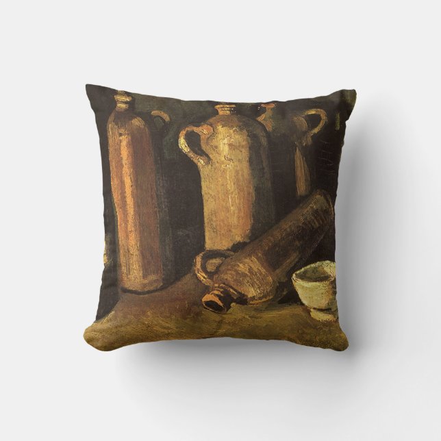 Vincent van Gogh - Still Life with 4 Stone Bottles Throw Pillow (Front)
