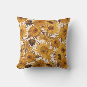 Vincent Van Gogh Sunflowers Cream Yellow Brown Throw Pillow