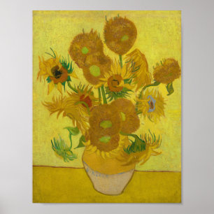Vincent Van Gogh Sunflowers Yellow Background Poster