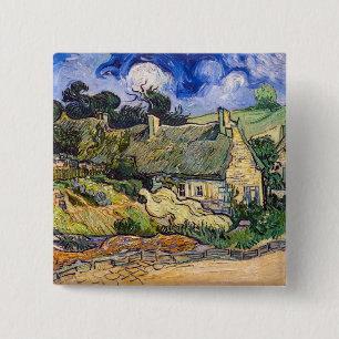 Vincent Van Gogh - Thatched Cottages at Cordeville 2 Inch Square Button