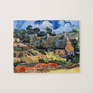 Vincent Van Gogh - Thatched Cottages At Cordeville Jigsaw Puzzle