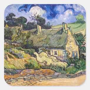 Vincent Van Gogh - Thatched Cottages at Cordeville Square Sticker