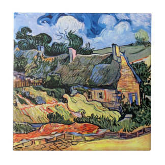 Vincent Van Gogh - Thatched Cottages At Cordeville Tile