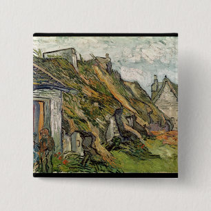 Vincent van Gogh Thatched Cottages in Chaponval 2 Inch Square Button