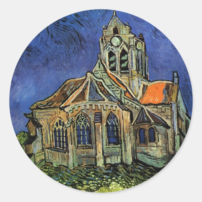 Vincent van Gogh - The Church at Auvers Classic Round Sticker (Front)