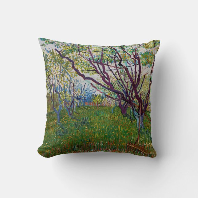 Vincent van Gogh - The Flowering Orchard Throw Pillow (Front)