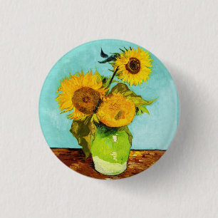 Vincent Van Gogh Three Sunflowers In A Vase 1 Inch Round Button