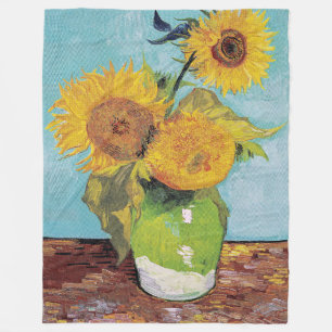 Vincent Van Gogh - Three Sunflowers in a Vase Fleece Blanket