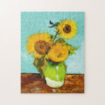 Vincent Van Gogh Three Sunflowers In A Vase Jigsaw Puzzle<br><div class="desc">Vincent Van Gogh Three Sunflowers In A Vase Fine Art Painting Sunflowers (original title in French: Tournesols) are the subject of two series of still life paintings by the Dutch painter Vincent van Gogh. The earlier series executed in Paris in 1887 depicts the flowers lying on the ground, while the...</div>