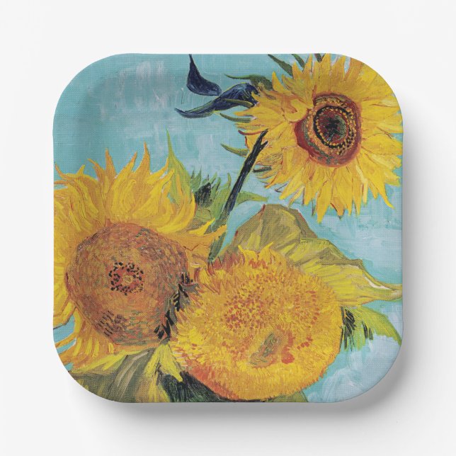 Vincent Van Gogh - Three Sunflowers in a Vase Paper Plate (Front)