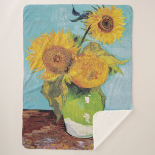 Vincent Van Gogh - Three Sunflowers in a Vase Sherpa Blanket