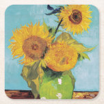 Vincent Van Gogh - Three Sunflowers in a Vase Square Paper Coaster<br><div class="desc">Three Sunflowers in a Vase / Vase avec trois tournesols - Vincent Van Gogh,  August 1888 - Sunflowers 1888 first version (F453)</div>