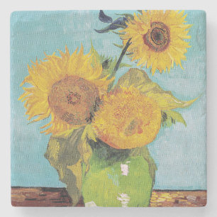 Vincent Van Gogh - Three Sunflowers in a Vase Stone Coaster