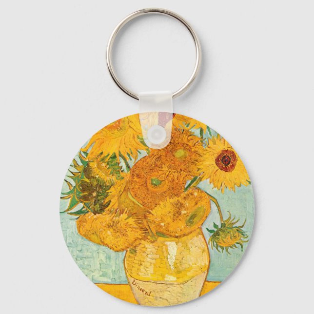 Vincent Van Gogh Twelve Sunflowers In a Vase Art Keychain (Front)