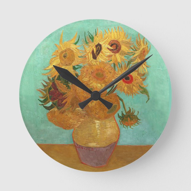 Vincent Van Gogh Twelve Sunflowers In A Vase Round Clock (Front)