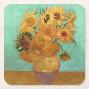 Vincent Van Gogh Twelve Sunflowers In A Vase Square Paper Coaster