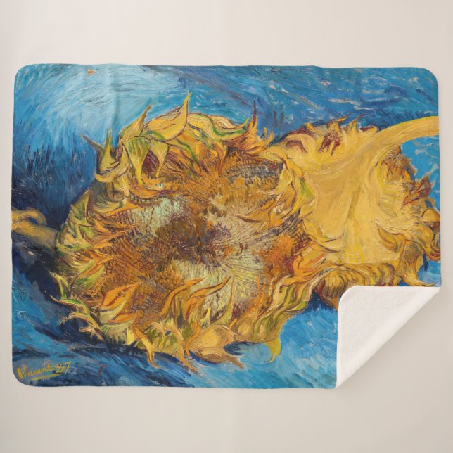 Vincent van Gogh - Two Cut Sunflowers Sherpa Blanket (Front (Horizontal))