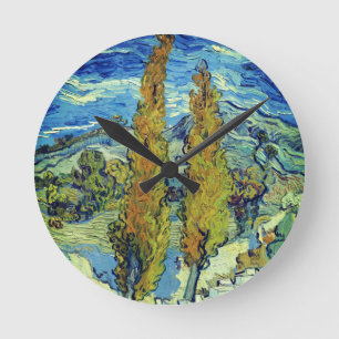 Vincent Van Gogh Two Poplars at Saint-Rémy Round Clock