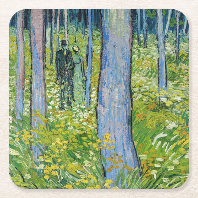 Vincent van Gogh - Undergrowth with Two Figures Square Paper Coaster (Front)