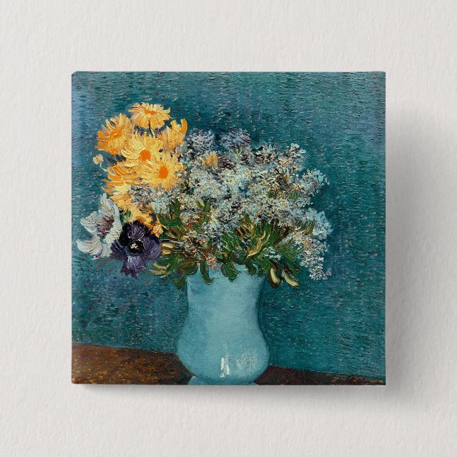 Vincent van Gogh | Vase of Flowers, 1887 2 Inch Square Button (Front)