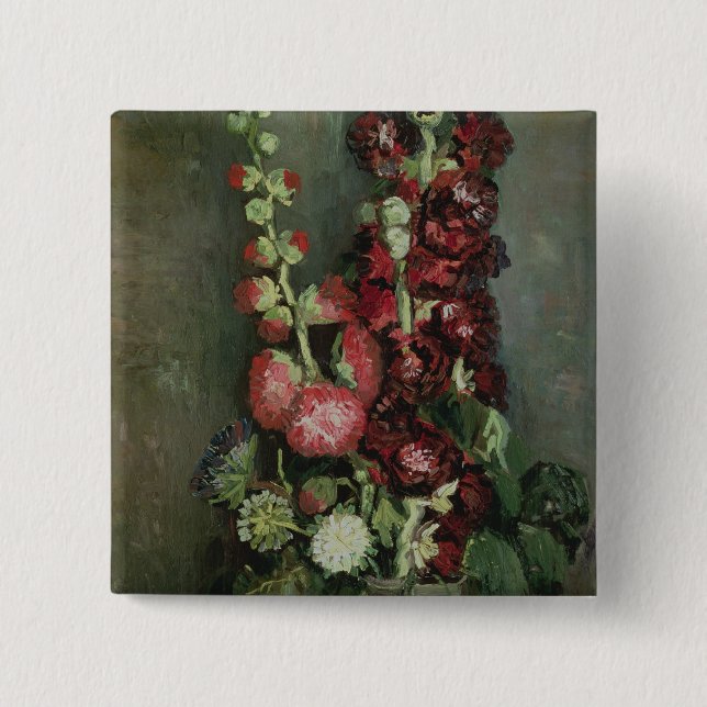 Vincent van Gogh | Vase of Hollyhocks, 1886 2 Inch Square Button (Front)