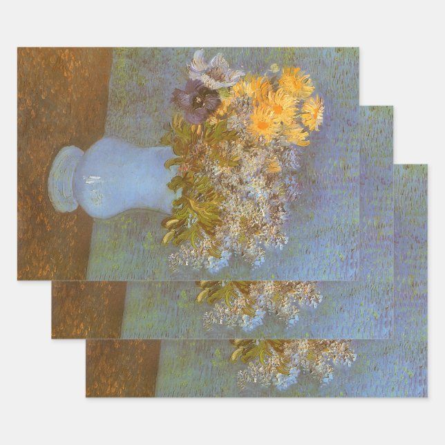 Vincent van Gogh Vase of Lilacs, Daisies, Anemones Wrapping Paper Sheet (Set)