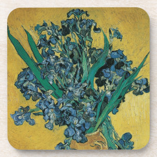 Vincent van Gogh - Vase w Irises Yellow Background Coaster