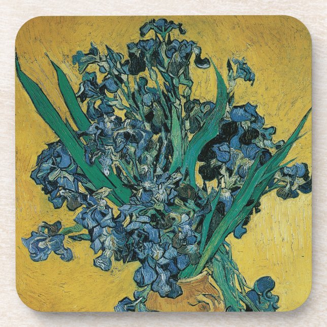 Vincent van Gogh - Vase w Irises Yellow Background Coaster (Front)