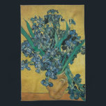 Vincent van Gogh - Vase w Irises Yellow Background Kitchen Towel<br><div class="desc">Still Life: Vase with Irises Against a Yellow Background (1890) by Vincent van Gogh is a vintage Post Impressionism fine art floral still life painting. A bouquet of beautiful purple bearded iris flowers from the garden. About the artist: Vincent Willem van Gogh (1853-1890) was a Post Impressionist painter whose work...</div>