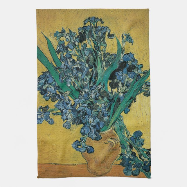 Vincent van Gogh - Vase w Irises Yellow Background Kitchen Towel (Vertical)