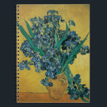 Vincent van Gogh - Vase w Irises Yellow Background Notebook<br><div class="desc">Still Life: Vase with Irises Against a Yellow Background (1890) by Vincent van Gogh is a vintage Post Impressionism fine art floral still life painting. A bouquet of beautiful purple bearded iris flowers from the garden. About the artist: Vincent Willem van Gogh (1853-1890) was a Post Impressionist painter whose work...</div>