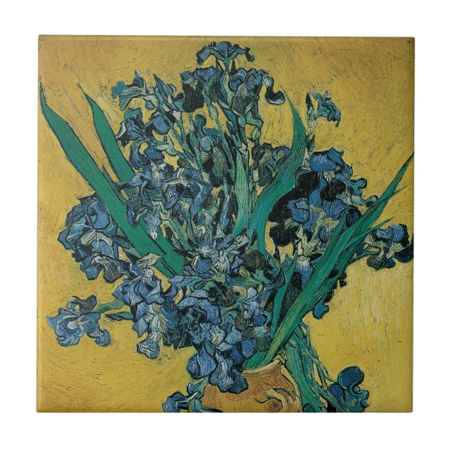 Vincent van Gogh - Vase w Irises Yellow Background Tile (Front)