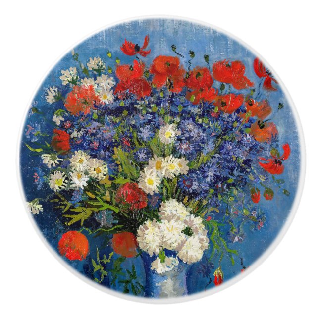 Vincent van Gogh - Vase with Cornflowers & Poppies Ceramic Knob (Front)