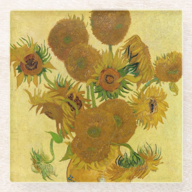 Vincent van Gogh - Vase with Fifteen Sunflowers Glass Coaster (Front)